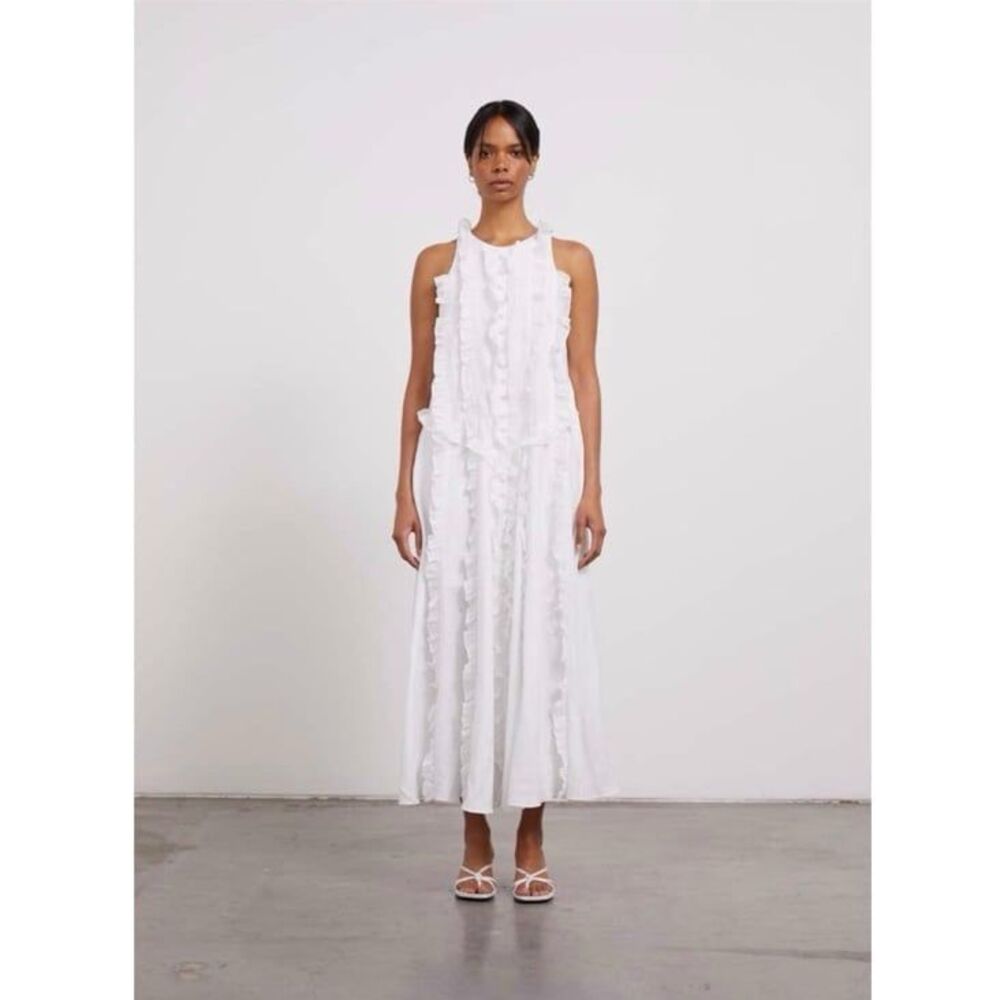 NWOT Joslin Chloe Linen Ramie Midi Dress in Optical White Size 10